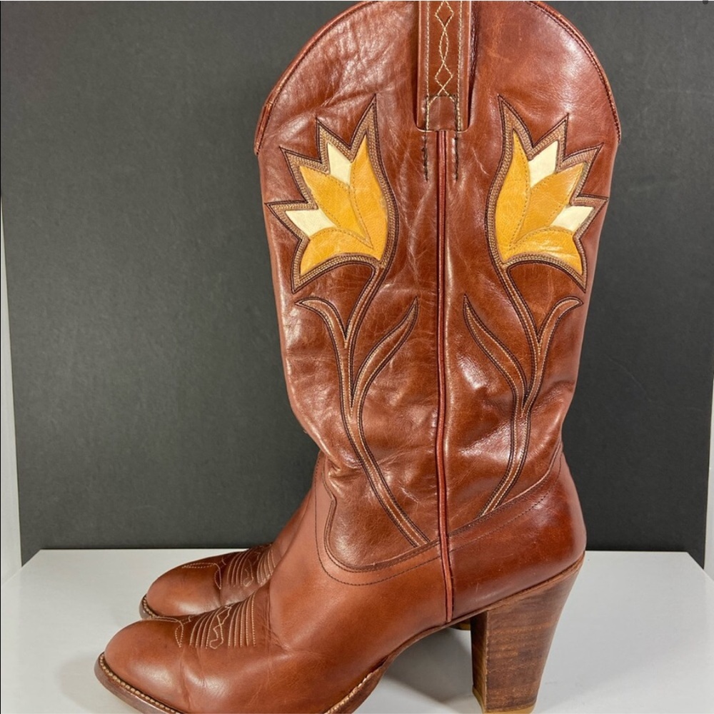 Dan Post Women’s Leather Mid Calf Brown Cowboy Boots Sz 8 EUC - Picture 1 of 13
